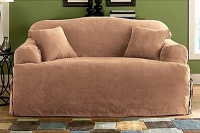 Sure Fit Soft Suede T-Cushion Sofa Slipcover, Sable Sure Fit Soft Suede T-Cushion Sofa Slipcover, Sable