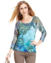 Style&co.'s perfectly printed petite tee solves your weekend wardrobe dilemma! Wear it with your favorite denim and running errands will be a breeze! Style&co.'s perfectly printed petite tee solves your weekend wardrobe dilemma! Wear it with your favorite denim and running errands will be a breeze!