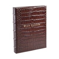 Wine Dossier, Genuine Crocodile Embossed Leather, Tabbed Pages, Brown Wine Dossier, Genuine Crocodile Embossed Leather, Tabbed Pages, Brown