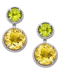 Infuse your look with a citrus-y splash. Round-cut citrine (6-5/8 ct. t.w.) and peridot (1-3/4 ct. t.w.) brighten any ensemble. Post earrings set in sterling silver. Approximate drop: 3/4 inch.