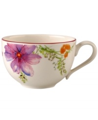 Prolong spring with the lively Mariefleur teacup. Splashy colors adorn premium white porcelain edged in red and designed for everyday dining. Mix and match with New Cottage dinnerware, also by Villeroy & Boch. Prolong spring with the lively Mariefleur teacup. Splashy colors adorn premium white porcelain edged in red and designed for everyday dining. Mix and match with New Cottage dinnerware, also by Villeroy & Boch.