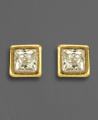Sparkling with elegance, these cubic zirconia (3mm) square earrings are set in 14k gold for glamorous contrast.