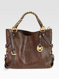 A roomy carryall in luxurious python embossed leather with supple leather trim and radiant hardware.Double leather and chain top handles, 7 dropDetachable adjustable leather shoulder strap, 19-23 dropMagnetic snap closureOne inside zip pocketOne outside open compartmentFour inside open pocketsCotton lining14W X 11½H X 3¾DImported A roomy carryall in luxurious python embossed leather with supple leather trim and radiant hardware.Double leather and chain top handles, 7 dropDetachable adjustable leather shoulder strap, 19-23 dropMagnetic snap closureOne inside zip pocketOne outside open compartmentFour inside open pocketsCotton lining14W X 11½H X 3¾DImported