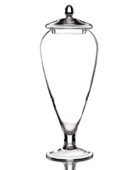 A piece with endless possibilities, the elegant Martha Stewart Collection apothecary jar is crafted of clear glass to house everything from candies to flowers or fake fruit. A piece with endless possibilities, the elegant Martha Stewart Collection apothecary jar is crafted of clear glass to house everything from candies to flowers or fake fruit.
