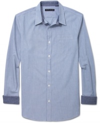 DKNY Jeans thinks small, cutting a crisp-lined sports shirt in a cotton mini-check. DKNY Jeans thinks small, cutting a crisp-lined sports shirt in a cotton mini-check.