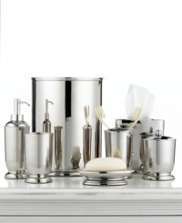 Mirror, mirror. Featuring a polished, reflective surface and classic shape, this metal wastebasket from Martha Stewart Collection imbues your bath with timeless sophistication. Mirror, mirror. Featuring a polished, reflective surface and classic shape, this metal wastebasket from Martha Stewart Collection imbues your bath with timeless sophistication.