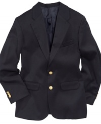 Get down to brass tacks with this simply classic blazer from Nautica in stylish stretch microfiber.Bullet(s) Get down to brass tacks with this simply classic blazer from Nautica in stylish stretch microfiber.Bullet(s)
