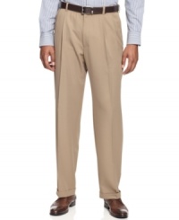 On-the-go or in your chair, these wrinkle-free pants from Haggar keep you feeling great any day of the week. On-the-go or in your chair, these wrinkle-free pants from Haggar keep you feeling great any day of the week.