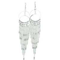Elegant Double Circle Rhinestone Drop Fashion Earrings, 5 1/4 Inches Long Elegant Double Circle Rhinestone Drop Fashion Earrings, 5 1/4 Inches Long