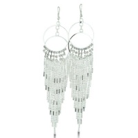 Elegant Double Circle Rhinestone Drop Fashion Earrings, 5 1/4 Inches Long