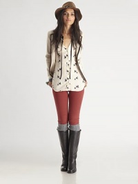 Alarmingly soft knit blazer outlined by contrasting leather trim. Notched collarBracelet sleeves with buttoned cuffsButton frontFront patch pocketsBack ventAbout 24 from shoulder to hemBody: WoolTrim: LeatherDry clean with leather specialistImportedModel shown is 5'10 (177cm) wearing US size Small. Alarmingly soft knit blazer outlined by contrasting leather trim. Notched collarBracelet sleeves with buttoned cuffsButton frontFront patch pocketsBack ventAbout 24 from shoulder to hemBody: WoolTrim: LeatherDry clean with leather specialistImportedModel shown is 5'10 (177cm) wearing US size Small.