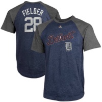 MLB Majestic Prince Fielder Detroit Tigers Youth Record Holder Player Raglan T-Shirt - Navy Blue/Charcoal MLB Majestic Prince Fielder Detroit Tigers Youth Record Holder Player Raglan T-Shirt - Navy Blue/Charcoal