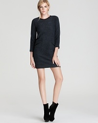 A sweater dress for the new season, this dress makes a cool statement with rock-chic details like quilted leather trim and an extra-long leather zip pull at the back. Add ankle boots and tights when it chills outside. A sweater dress for the new season, this dress makes a cool statement with rock-chic details like quilted leather trim and an extra-long leather zip pull at the back. Add ankle boots and tights when it chills outside.