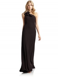 THE LOOKRuffled one-shoulder necklineBust dartsFloor-grazing designSide zipper with hook-and-eye closureTHE FITAbout 58 from shoulder to hemTHE MATERIALPolyesterSilk charmeuse liningCARE & ORIGINDry cleanImportedModel shown is 5'10 (177cm) wearing US size 4. THE LOOKRuffled one-shoulder necklineBust dartsFloor-grazing designSide zipper with hook-and-eye closureTHE FITAbout 58 from shoulder to hemTHE MATERIALPolyesterSilk charmeuse liningCARE & ORIGINDry cleanImportedModel shown is 5'10 (177cm) wearing US size 4.