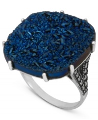 Beautiful in blue. Genevieve & Grace's square ring, set in sterling silver, is adorned with blue druzy and glittering marcasite for a look that's truly stunning. Approximate width: 3/4 inch. Size 7. Beautiful in blue. Genevieve & Grace's square ring, set in sterling silver, is adorned with blue druzy and glittering marcasite for a look that's truly stunning. Approximate width: 3/4 inch. Size 7.