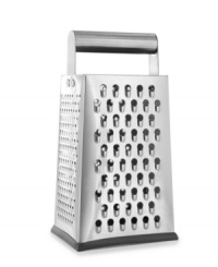 A dash of fresh Parmesan or Asiago on your food can bring out flavors you never knew existed. This grater has four sides to prepare cheese just the way you like it - from fine to coarse, even sliced - for a delicious addition to virtually any dish. Limited lifetime warranty.