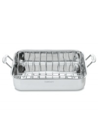 Bring a bigger, better bird roasted to absolute excellence to the table. Stainless steel in construction with a durable roasting rack, this roaster heats up fast and evenly to cook your dish to perfection, collecting juices for succulent drips and gravies to top off your delectable meal. Lifetime warranty. Bring a bigger, better bird roasted to absolute excellence to the table. Stainless steel in construction with a durable roasting rack, this roaster heats up fast and evenly to cook your dish to perfection, collecting juices for succulent drips and gravies to top off your delectable meal. Lifetime warranty.