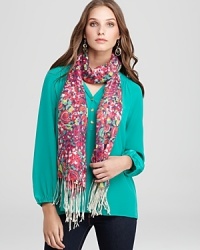 Blooming with dainty florals and delicate fringe, this Lilly Pulitzer scarf infuses your everyday look with pure feminine charm. Blooming with dainty florals and delicate fringe, this Lilly Pulitzer scarf infuses your everyday look with pure feminine charm.