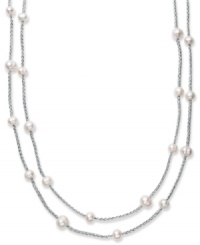 True treasures of the deep. Cultured freshwater pearls (8-10 mm) make a strong statement upon intricately woven silver tone polyester thread. Necklace is long enough to wrap twice for added volume. Approximate length: 64 inches. True treasures of the deep. Cultured freshwater pearls (8-10 mm) make a strong statement upon intricately woven silver tone polyester thread. Necklace is long enough to wrap twice for added volume. Approximate length: 64 inches.