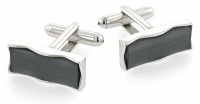 Silver plated zig zag cufflinks with grey acrylic accent with presentation box Silver plated zig zag cufflinks with grey acrylic accent with presentation box