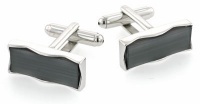 Silver plated zig zag cufflinks with grey acrylic accent with presentation box