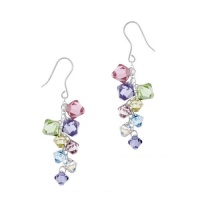 Sterling Silver Multi-Colored Swarovski Elements Linear Drop Earrings Sterling Silver Multi-Colored Swarovski Elements Linear Drop Earrings