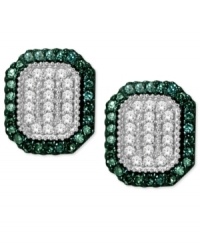 Classic earrings get an unexpected boost of color. Crafted in sterling silver, these rectangular-shaped stud earrings dazzle with round-cut diamonds at center (1/10 ct. t.w.) and round-cut blue diamond edges (1/6 ct t.w.). Approximate diameter: 1/3 inch. Classic earrings get an unexpected boost of color. Crafted in sterling silver, these rectangular-shaped stud earrings dazzle with round-cut diamonds at center (1/10 ct. t.w.) and round-cut blue diamond edges (1/6 ct t.w.). Approximate diameter: 1/3 inch.