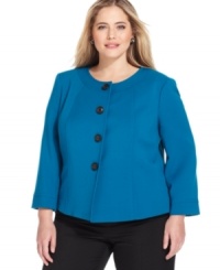 Rich color and a clean-lined shape mean (fashionable) business. Tahari by ASL's plus size jacket features soft ponte knit fabric that's wearable year-round. Rich color and a clean-lined shape mean (fashionable) business. Tahari by ASL's plus size jacket features soft ponte knit fabric that's wearable year-round.