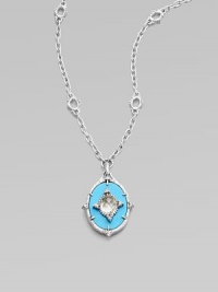 From the Oasis Collection. A gorgeous design of textured sterling silver punctuated by oval-shaped turquoise, luminous white sapphires, and crystal, suspended from a delicate chain.Turquoise, white sapphire, crystal Sterling silver Pendant length, about 1 Chain length, about 17 Imported From the Oasis Collection. A gorgeous design of textured sterling silver punctuated by oval-shaped turquoise, luminous white sapphires, and crystal, suspended from a delicate chain.Turquoise, white sapphire, crystal Sterling silver Pendant length, about 1 Chain length, about 17 Imported