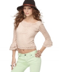 Sweet yet a little bit sexy, contrast this sheer crochet lace Free People top over everyday denim for a hot spring look! Sweet yet a little bit sexy, contrast this sheer crochet lace Free People top over everyday denim for a hot spring look!