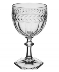 Regal shaping blends with romantic accents in this storybook stemware pattern from Villeroy & Boch. Ornate cut crystal stems support fluted bowls crowned by a fern leaf band. Regal shaping blends with romantic accents in this storybook stemware pattern from Villeroy & Boch. Ornate cut crystal stems support fluted bowls crowned by a fern leaf band.