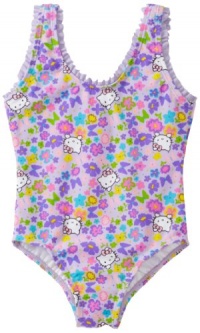 Hello Kitty Girls 2-6X Little Girls Ruffle One Piece Swimsuit, Purple, 6X Hello Kitty Girls 2-6X Little Girls Ruffle One Piece Swimsuit, Purple, 6X