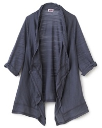 Splendid Girls crafts an elegant addition to her summer look - a light wrap in soft slub cotton with cuffed three-quarter sleeves and cascading hemline. Splendid Girls crafts an elegant addition to her summer look - a light wrap in soft slub cotton with cuffed three-quarter sleeves and cascading hemline.