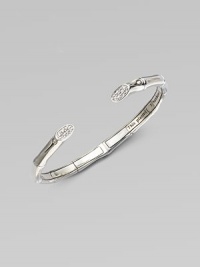 A slim cuff accented with white sapphires adorned ends. White sapphires Sterling silver Kick mechanism closure Diameter, about 2¼ Imported A slim cuff accented with white sapphires adorned ends. White sapphires Sterling silver Kick mechanism closure Diameter, about 2¼ Imported