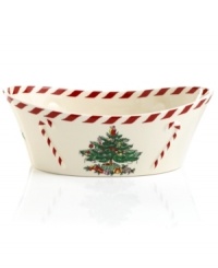 Christmas couldn't be sweeter with Spode's Christmas Tree Peppermint oval bowl. An iconic holiday favorite trimmed in candy stripes makes already-delicious meals especially irresistible. Christmas couldn't be sweeter with Spode's Christmas Tree Peppermint oval bowl. An iconic holiday favorite trimmed in candy stripes makes already-delicious meals especially irresistible.