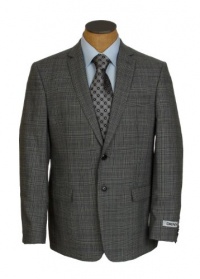 DKNY Mens 2 Button Gray Plaid Slim Fit Wool Sport Coat Jacket