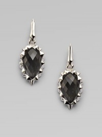From the Silver Superstud Collection. This unique style boasts a faceted grey cat's eye and quartz crystal center surrounded in spiked sterling silver. Grey cat's eye and quartz crystalSterling silver Drop, about 1½14k gold post backImported 
