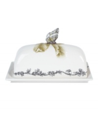 This Rose covered butter dish by Rachel Bilson features delicate florals and a butterfly handle painted in graceful watercolors. Its classic design offers modern, clean silhouettes to suit the contemporary table. Coordinates with Edie Rose by Rachel Bilson dinnerware. This Rose covered butter dish by Rachel Bilson features delicate florals and a butterfly handle painted in graceful watercolors. Its classic design offers modern, clean silhouettes to suit the contemporary table. Coordinates with Edie Rose by Rachel Bilson dinnerware.