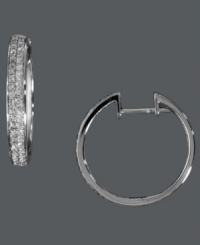 Versatility and refinement at its best. Perfect for the red carpet, or paired with your favorite blue jeans, Trio by Effy Collection's hoop earrings add vitality to any look. Crafted in 14k white gold with two rows of sparkling, round-cut diamonds (1/3 ct. t.w.). Approximate diameter: 3/4 inch. Versatility and refinement at its best. Perfect for the red carpet, or paired with your favorite blue jeans, Trio by Effy Collection's hoop earrings add vitality to any look. Crafted in 14k white gold with two rows of sparkling, round-cut diamonds (1/3 ct. t.w.). Approximate diameter: 3/4 inch.