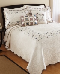 Traditional elegance and heirloom details combine for a look of style and grace. The Agatha bedspread boasts intricate quilting and detailed floral embroidery, delicately finished with scalloped edges and patterned trim. Traditional elegance and heirloom details combine for a look of style and grace. The Agatha bedspread boasts intricate quilting and detailed floral embroidery, delicately finished with scalloped edges and patterned trim.