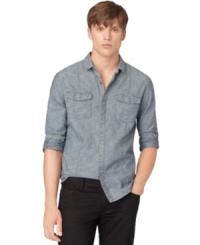 The chambray shirt is one of those timeless pieces that can be dressed up or down for an endless array of looks. This one by Calvin Klein Jeans is comfortable, contemporary and cool. The chambray shirt is one of those timeless pieces that can be dressed up or down for an endless array of looks. This one by Calvin Klein Jeans is comfortable, contemporary and cool.
