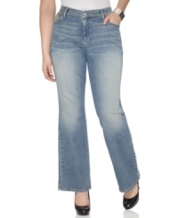 A contoured waistband lends a defined fit to Levi's bootcut plus size jeans-- pair them with the season's latest tops! A contoured waistband lends a defined fit to Levi's bootcut plus size jeans-- pair them with the season's latest tops!