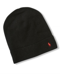 Keep warm in this classic polo player embroidered hat from Ralph Lauren. Keep warm in this classic polo player embroidered hat from Ralph Lauren.