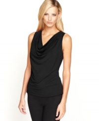 A sweeping cowl neckline makes Calvin Klein's petite top a must-have for pairing with tailored suits and softer separates alike. A sweeping cowl neckline makes Calvin Klein's petite top a must-have for pairing with tailored suits and softer separates alike.