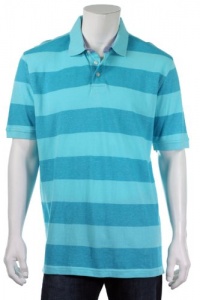 Club Room Men's Pool Blue Wide Stripe Short Sleeve Polo Shirt, Large