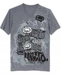 With a graffiti graphic, this t-shirt from Ecko Unltd gets your street style on lock. With a graffiti graphic, this t-shirt from Ecko Unltd gets your street style on lock.