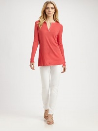 A soft jersey top with a touch of colorblocking for a perfectly stylish, everyday look.Split neckLong sleevesPull-on styleAbout 28 from shoulder to hem55% linen/45% rayonHand washImported Model shown is 5'10½ (179cm) wearing US size Small. A soft jersey top with a touch of colorblocking for a perfectly stylish, everyday look.Split neckLong sleevesPull-on styleAbout 28 from shoulder to hem55% linen/45% rayonHand washImported Model shown is 5'10½ (179cm) wearing US size Small.