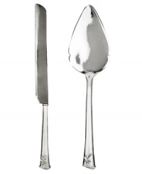 With an antique look and style, the Opal Innocence cake knife and server set seems to have been carefully passed down through the generations. Knife is serrated for easy cutting. Server is decoratively notched. Floral design at handle tips. With an antique look and style, the Opal Innocence cake knife and server set seems to have been carefully passed down through the generations. Knife is serrated for easy cutting. Server is decoratively notched. Floral design at handle tips.