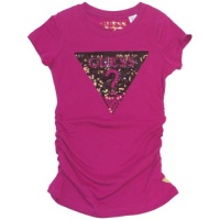 GUESS Kids Girls Big Girl Logo Tee with Sequins, DARK PINK (10/12) GUESS Kids Girls Big Girl Logo Tee with Sequins, DARK PINK (10/12)