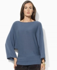 Look relaxed and polished in Lauren Ralph Lauren's three-quarter-sleeved petite boatneck top, fashioned in a substantial cotton jersey with dolman sleeves for comfort and a sleek silhouette. Look relaxed and polished in Lauren Ralph Lauren's three-quarter-sleeved petite boatneck top, fashioned in a substantial cotton jersey with dolman sleeves for comfort and a sleek silhouette.